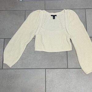 Forever 21 Ivory Knit Long Sleeve Crop Top